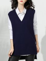 Casual Women Solid V-Neck Sleeveless Knit Vest