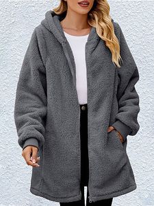 Women's Loose Polar Fleece Long Sleeve Hooded Zipper Sweatshirt Jacket