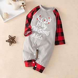 Baby Boys' Basic Check Letter Print Long Sleeve Romper Red miniinthebox