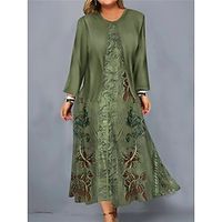 Women's Plus Size Curve Casual Dress Dress Set Two Piece Dress Floral Midi Dress Long Sleeve Print Crew Neck Fashion Outdoor Blue Purple Fall Winter L XL XXL 3XL 4XL Lightinthebox - thumbnail