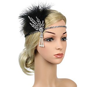 amazon europe hot sale retro prom headband black alloy ostrich feather headband pearl rhinestone headwear miniinthebox