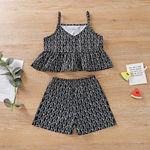 Toddler Girls' Clothing Set Sleeveless Black Black  White Paisley Daily Wear Boho Short 2-6 Years miniinthebox