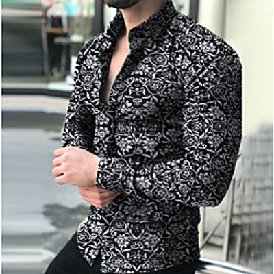 Men's Shirt Geometric Long Sleeve Sports Tops Gray Royal Blue Black miniinthebox