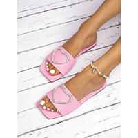 Women's Flats Boho Bohemia Beach Glitter Crystal Sequined Jeweled Daily Beach Flat Heel Square Toe Elegant Bohemia Fashion PU Pink Lightinthebox