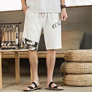 Men's Shorts Summer Shorts Beach Shorts Drawstring Elastic Waist Patchwork Comfort Breathable Outdoor Daily Going out 100% Cotton Fashion Casual Black White miniinthebox