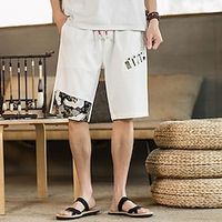 Men's Shorts Summer Shorts Beach Shorts Drawstring Elastic Waist Patchwork Comfort Breathable Outdoor Daily Going out 100% Cotton Fashion Casual Black White miniinthebox - thumbnail