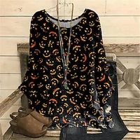 Women's Plus Size Tops Blouse Shirt Pumpkin Print Long Sleeve Crewneck Casual Halloween Halloween Daily Polyester Fall Winter Black Lightinthebox - thumbnail