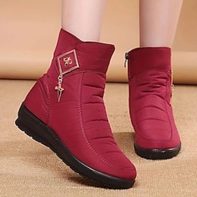 Women's Boots Snow Boots Plus Size Daily Fleece Lined Booties Ankle Boots Flat Heel Round Toe Casual Comfort Elastic Fabric Zipper Solid Color Black Red Blue Lightinthebox
