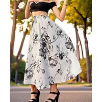 Women's Swing Long Skirt Midi Skirts Chiffon Print Floral Daily Holiday Spring Summer Chiffon Elegant Fashion Black White Lightinthebox