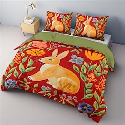 100% Cotton Medieval Quilt Art Rabbit Pattern Ducvet Cover Set Soft 3-Piece Luxury Bedding Set Home Decor Gift Lightinthebox