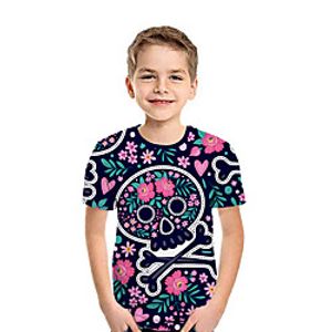 Kids Boys' T shirt Tee Short Sleeve Skulls 3D Print Graphic Navy Blue Children Tops Summer Active Daily Wear Halloween Regular Fit 3-12 Years Lightinthebox