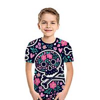 Kids Boys' T shirt Tee Short Sleeve Skulls 3D Print Graphic Navy Blue Children Tops Summer Active Daily Wear Halloween Regular Fit 3-12 Years Lightinthebox - thumbnail