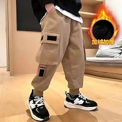 Kids Boys Sweatpants Trousers Solid Color Keep Warm Pants School Sports Daily Basic Black Khaki Lightinthebox