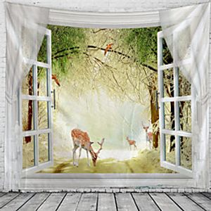 Window Landscape Wall Tapestry Art Decor Blanket Curtain Picnic Tablecloth Hanging Home Bedroom Living Room Dorm Decoration Polyester Garden Rural Animal miniinthebox