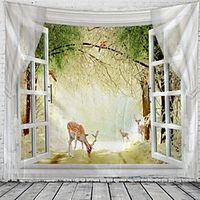 Window Landscape Wall Tapestry Art Decor Blanket Curtain Picnic Tablecloth Hanging Home Bedroom Living Room Dorm Decoration Polyester Garden Rural Animal miniinthebox - thumbnail