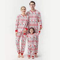 Family Look Christmas Pajamas Deer Christmas Tree Print White Long Sleeve Daily Matching Outfits miniinthebox - thumbnail