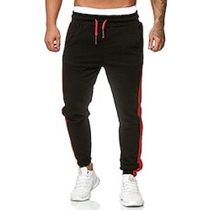 Men's Sweatpants Joggers Outdoor Daily Comfortable Drawstring Pocket Drawstring Side Stripe Color Block Full Length Fashion Casual Activewear Black White Stretchy Lightinthebox