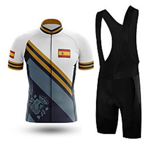 21Grams Men's Short Sleeve Cycling Jersey with Bib Shorts Summer Spandex BlueWhite Spain Bike Quick Dry Moisture Wicking Sports Spain Mountain Bike MTB Road Bike Cycling Clothing Apparel  Stretchy Lightinthebox