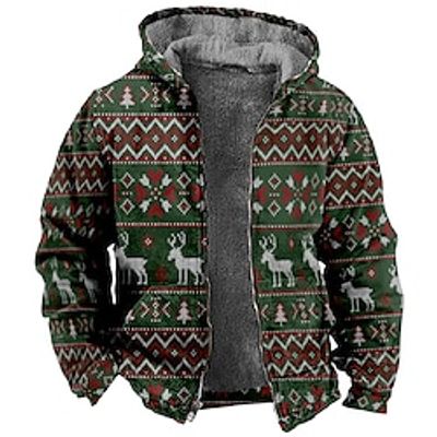 Christmas Outerwear Zip-Up Hoodie Print Front Pocket Graphic Outerwear For Men's Women's Unisex Adults' Hot Stamping 100% Polyester Party miniinthebox
