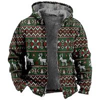 Christmas Outerwear Zip-Up Hoodie Print Front Pocket Graphic Outerwear For Men's Women's Unisex Adults' Hot Stamping 100% Polyester Party miniinthebox - thumbnail