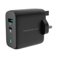 Powerology Dual Port 63W Ultra-Quick GaN Charger QC3.0 + PD 45W - Black - thumbnail