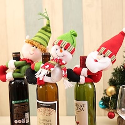 3pcs Christmas Wine Bottle Bags Cover, Cute Red Wine Bottle Decorations Bag, Cartoon Christmas Decoration Wine Gift Felt Bag For Hotel Kitchen Table Decoration Lightinthebox