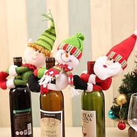 3pcs Christmas Wine Bottle Bags Cover, Cute Red Wine Bottle Decorations Bag, Cartoon Christmas Decoration Wine Gift Felt Bag For Hotel Kitchen Table Decoration Lightinthebox - thumbnail