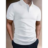 Men's Polo Shirt Golf Shirt Casual Holiday Lapel Ribbed Polo Collar Short Sleeve Fashion Basic Plain Button Soft Summer Spring Regular Fit White Polo Shirt Lightinthebox