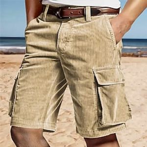 Men's Shorts Summer Shorts Beach Shorts Casual Shorts Pocket Multi Pocket Straight Leg Plain Comfort Breathable Short Casual Daily Holiday Corduroy Fashion Stylish Black White miniinthebox
