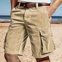 Men's Shorts Summer Shorts Beach Shorts Casual Shorts Pocket Multi Pocket Straight Leg Plain Comfort Breathable Short Casual Daily Holiday Corduroy Fashion Stylish Black White miniinthebox - thumbnail