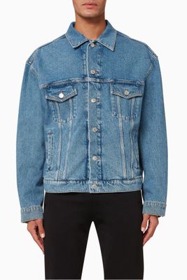 Languages Large Fit Jacket in Organic Japanese Denim Languages Large Fit Jacket in Organic Japanese Denim