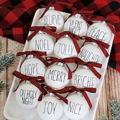 Christmas Ornaments - Set of 12 Shatterproof White Bulbs Adorned with Buffalo Plaid Bows - Rustic Farmhouse Christmas Tree Decorations for Xmas Tree Decor miniinthebox