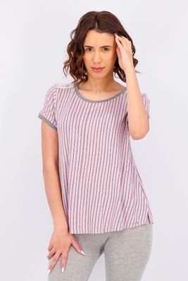 Womens Short Sleeve Stripe Pajama Top Grey/Pink Combo Womens Short Sleeve Stripe Pajama Top Grey/Pink Combo