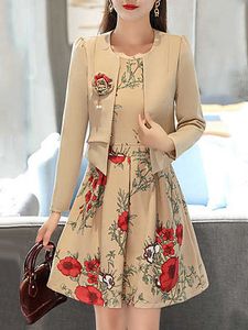 Round Neck Floral Printed Two-Piece Skater Dress