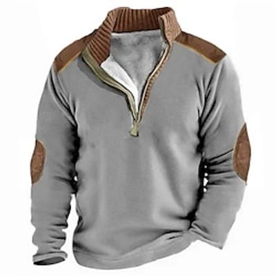 Men's Sweatshirt Quarter Zip Sweatshirt Gray Half Zip Color Block Patchwork Sports  Outdoor Daily Holiday Streetwear Casual Thin fleece Fall  Winter Clothing Apparel Hoodies Sweatshirts  Lightinthebox