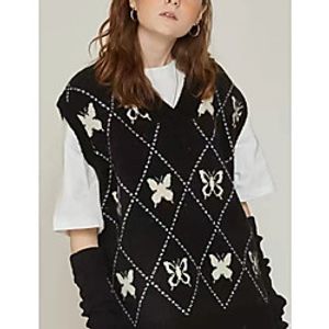 Women's Pullover Vest Sweater Modern Style Plaid / Check Casual Sleeveless Sweater Cardigans V Neck Fall Winter Black miniinthebox