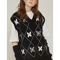 Women's Pullover Vest Sweater Modern Style Plaid / Check Casual Sleeveless Sweater Cardigans V Neck Fall Winter Black miniinthebox - thumbnail
