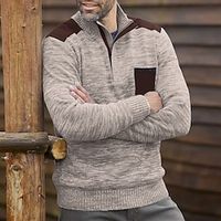 Men's Pullover Sweater Jumper Sweater Top Jumper Ribbed Knit Regular Knit Patch Color Block Stand Collar Modern Contemporary Work Daily Wear Clothing Apparel Winter Black White M L XL Lightinthebox - thumbnail