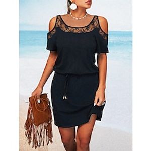 Women's Casual Dress Lace Dress Summer Dress Plain Lace Drawstring Crew Neck Mini Dress Basic Modern Outdoor Daily Short Sleeve Loose Fit Black Summer Spring S M L XL XXL Lightinthebox