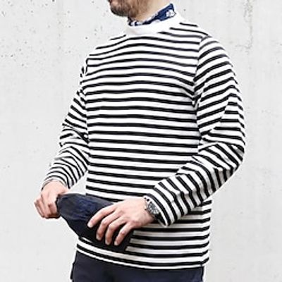 Men's T shirt Tee Tee Top Long Sleeve Shirt Striped Crew Neck Street Vacation Long Sleeve Clothing Apparel Fashion Designer Basic Lightinthebox