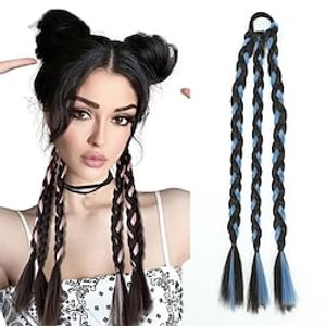 Braided Hair extensions Synthetic Braided Box Braided Ponytail Extensions Wrap Around Braided Straight Pony Tail Hair Synthetic Hairpiece for Women Hair Elastic Bands Hair Ties Hairstyles for kids Lightinthebox