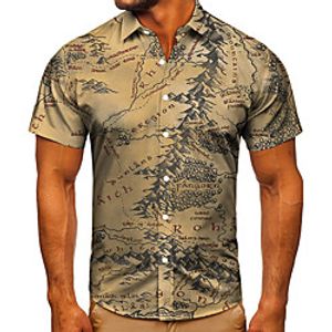 Men's Shirt 3D Print Graphic Prints Mountain Button-Down Short Sleeve Street Tops Casual Fashion Classic Breathable Brown Lightinthebox