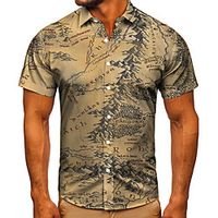 Men's Shirt 3D Print Graphic Prints Mountain Button-Down Short Sleeve Street Tops Casual Fashion Classic Breathable Brown Lightinthebox - thumbnail