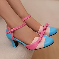 Women's Sandals Mary Jane Outdoor Daily Bowknot Cuban Heel Closed Toe Elegant Cute PU Ankle Strap Almond Light Green Blue Pink Lightinthebox