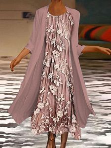 Round Neck Casual Loose Floral Print Suit Maxi Dress