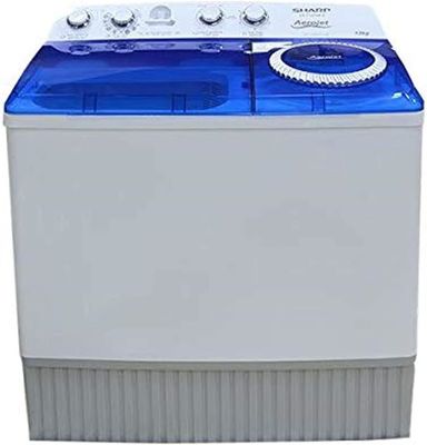 Sharp 12Kg Twin Tub Aerojet Top Load Spin Dry Semi Automatic Washing Machine White/Blue With Upward Pump- ES-T127AP-Z