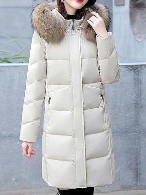Fashion Casual Mid-length Solid Color Duck Down Simple Down Jacket