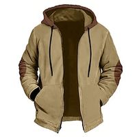 Men's Hoodie Full Zip Hoodie Navy Blue Brown Khaki Coffee Hooded Plain Print Pocket Color Block Sports Outdoor Daily Holiday Corduroy Streetwear Cool Casual Spring Fall Clothing Apparel Hoodies miniinthebox