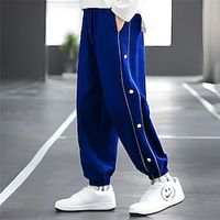 Men's Sweatpants Joggers Trousers Drawstring Elastic Waist Side Button Plain Comfort Breathable Casual Daily Holiday Sports Fashion Black White miniinthebox - thumbnail