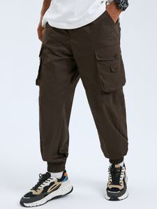 Men Fashion 100% Cotton Plain Multi-Pocket Button Fly Cargo Pants